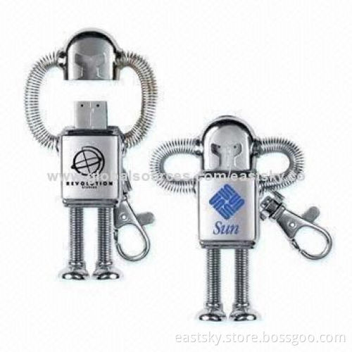 Robot-style USB drive, made of metal material, capless, 64MB to 32GB memory capacity